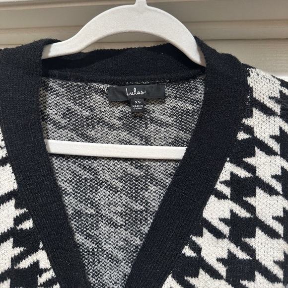 Lulus Truly Iconic Black and White Houndstooth Cardigan Sweater Dress - Picture 6 of 7